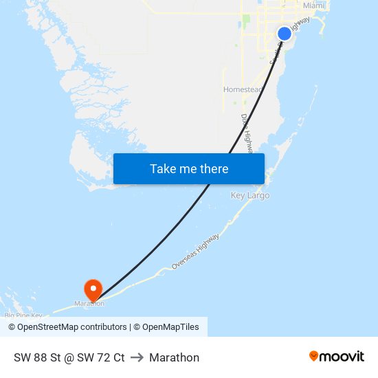 SW 88 St @ SW 72 Ct to Marathon map