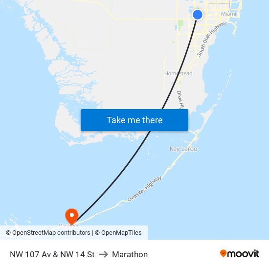 NW 107 Av & NW 14 St to Marathon map