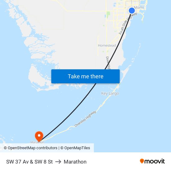 SW 37 Av & SW 8 St to Marathon map