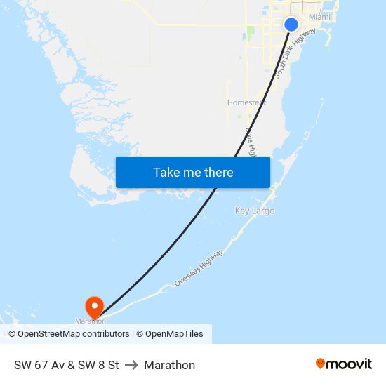 SW 67 Av & SW 8 St to Marathon map