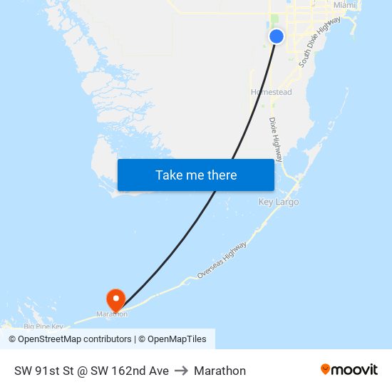 SW 91st St @ SW 162nd Ave to Marathon map