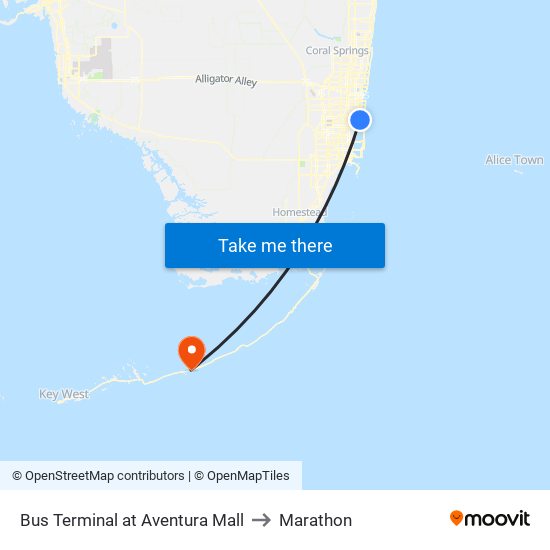 Bus Terminal at Aventura Mall to Marathon map