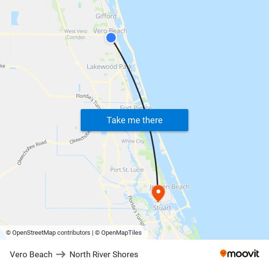 Vero Beach to North River Shores map