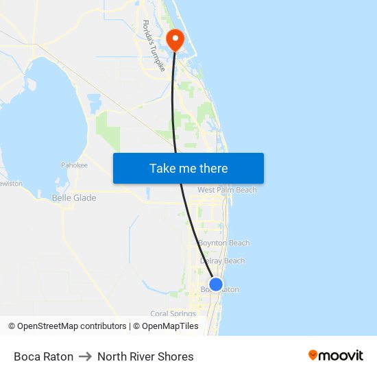 Boca Raton to North River Shores map