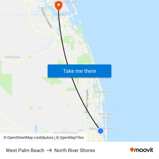 West Palm Beach to North River Shores map