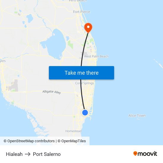 Hialeah to Port Salerno map