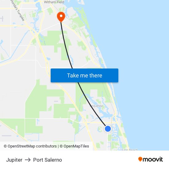 Jupiter to Port Salerno map