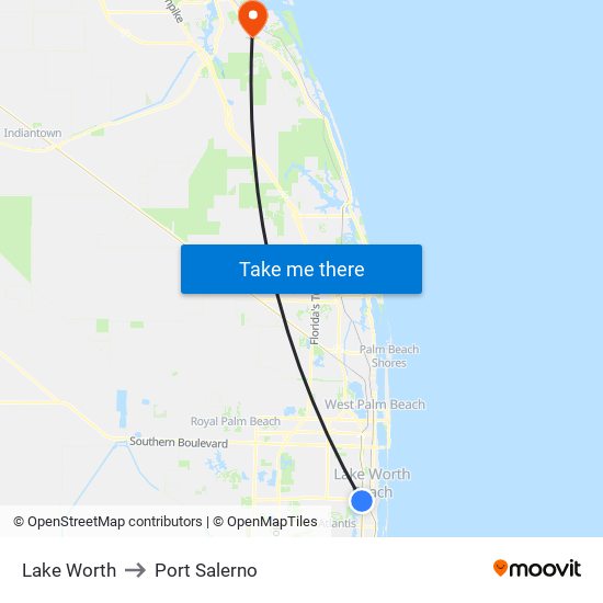 Lake Worth to Port Salerno map