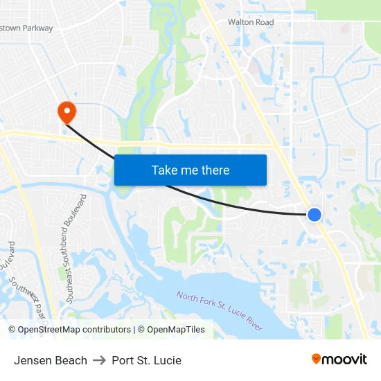 Jensen Beach to Port St. Lucie map