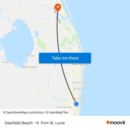 Deerfield Beach to Port St. Lucie map