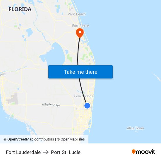 Fort Lauderdale to Port St. Lucie map
