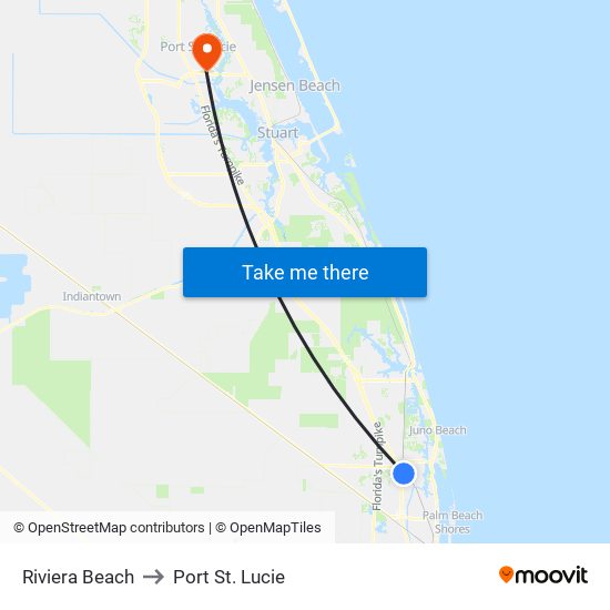 Riviera Beach to Port St. Lucie map