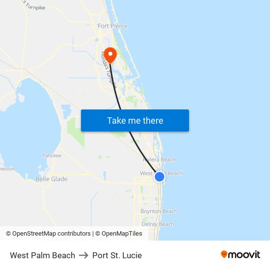 West Palm Beach to Port St. Lucie map