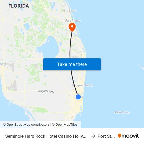 Seminole Hard Rock Hotel Casino Hollywood Fort Lauderdale to Port St. Lucie map