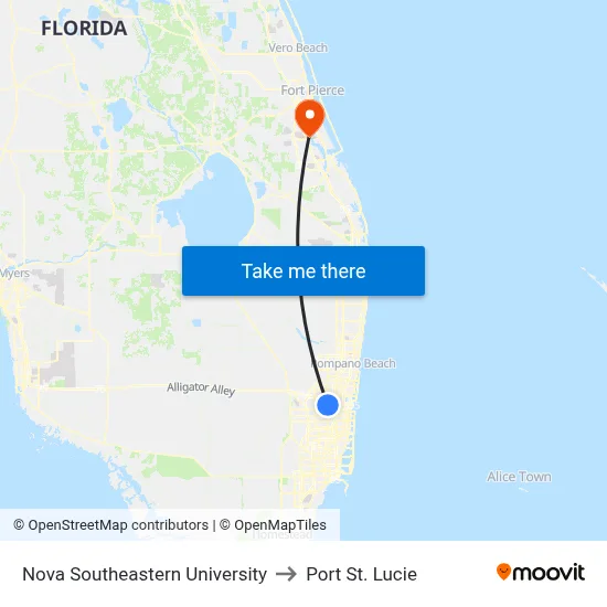 Nova Southeastern University to Port St. Lucie map