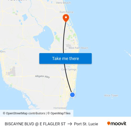 Biscayne Blvd @ E Flagler St to Port St. Lucie map