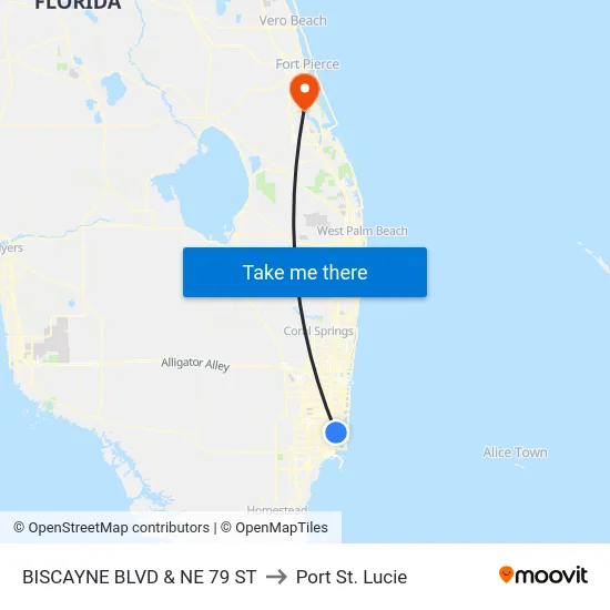 Biscayne Blvd & Ne 79 St to Port St. Lucie map