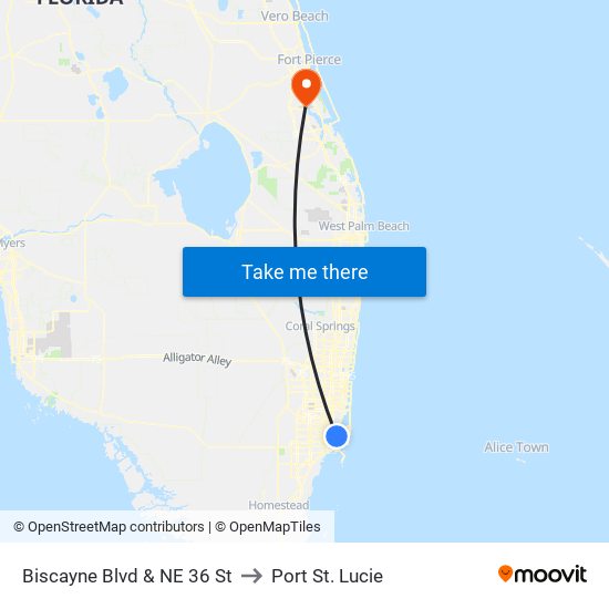 Biscayne Blvd @ NE 36 St to Port St. Lucie map
