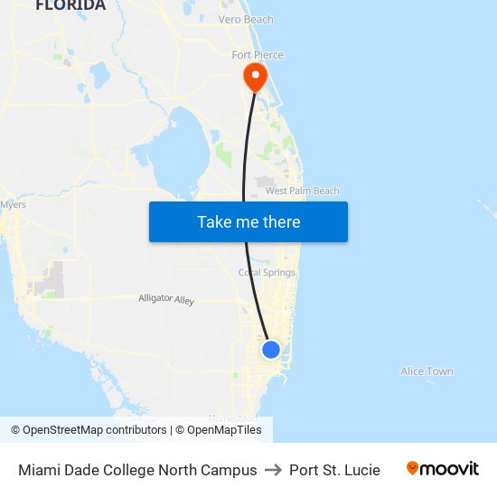 Miami Dade College North Campus to Port St. Lucie map