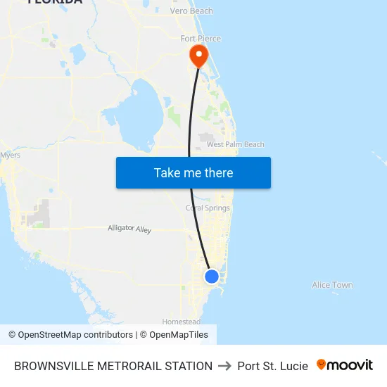 Brownsville Metrorail Station to Port St. Lucie map