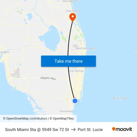 South Miami Sta @ 5949 Sw 72 St to Port St. Lucie map
