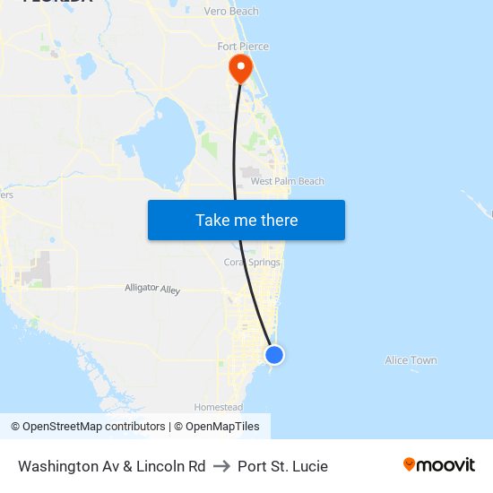 Washington Av & Lincoln Rd to Port St. Lucie map