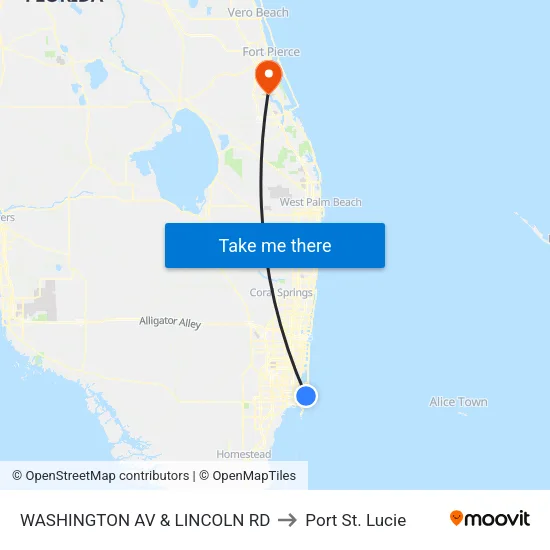 Washington Av & Lincoln Rd to Port St. Lucie map