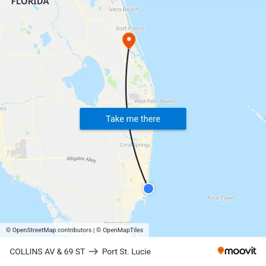Collins Av & 69 St to Port St. Lucie map