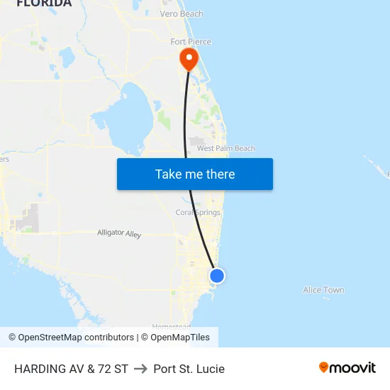 Harding Av & 72 St to Port St. Lucie map