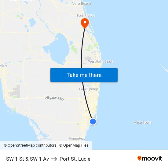 SW 1 St & SW 1 Av to Port St. Lucie map