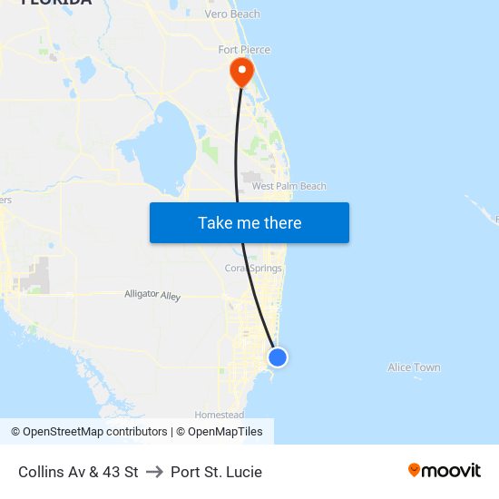 Collins Av & 43 St to Port St. Lucie map