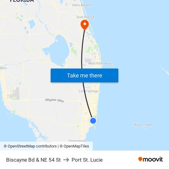 Biscayne Bd & NE 54 St to Port St. Lucie map