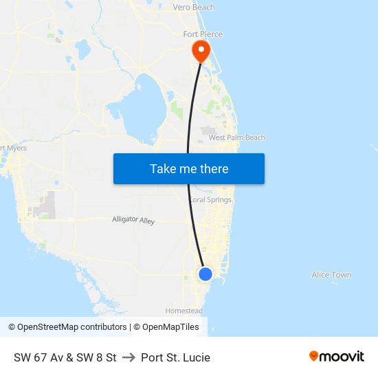 SW 67 Av & SW 8 St to Port St. Lucie map