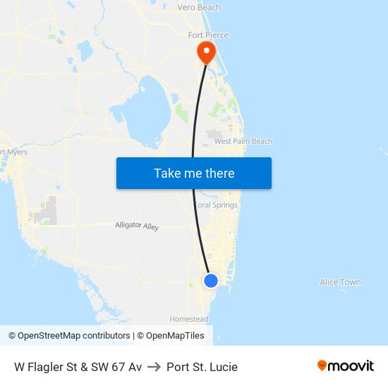 W Flagler St & SW 67 Av to Port St. Lucie map