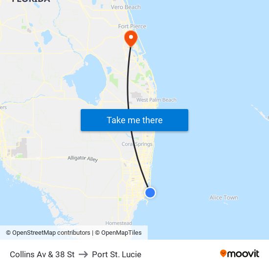 Collins Av & 38 St to Port St. Lucie map
