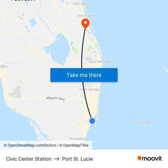 Civic Center Station to Port St. Lucie map