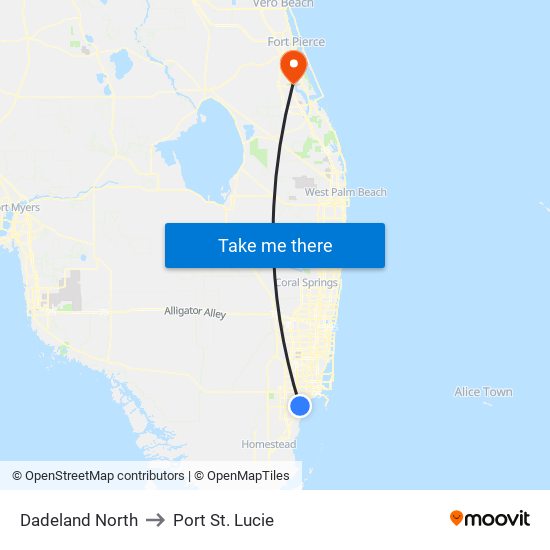Dadeland North to Port St. Lucie map