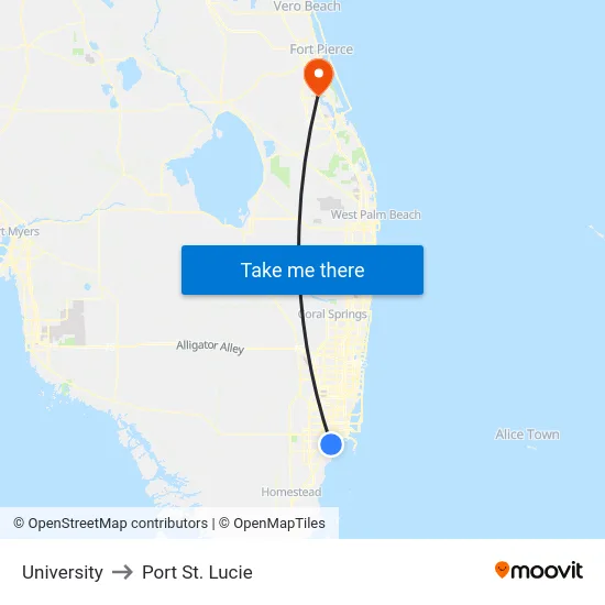 University to Port St. Lucie map