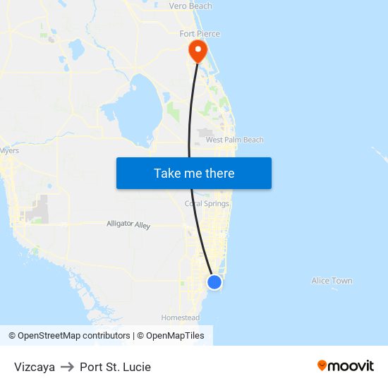 Vizcaya to Port St. Lucie map