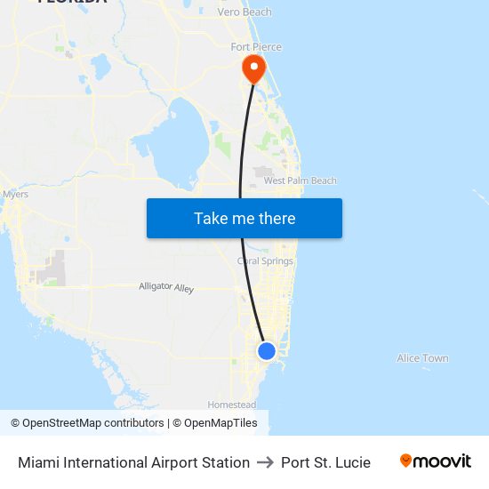 Miami International Airport Station to Port St. Lucie map