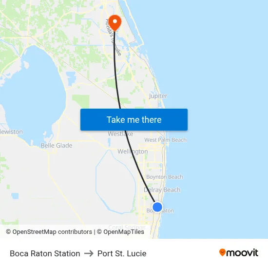 Boca Raton Station to Port St. Lucie map