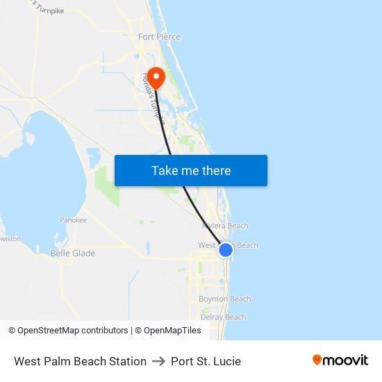 West Palm Beach Station to Port St. Lucie map