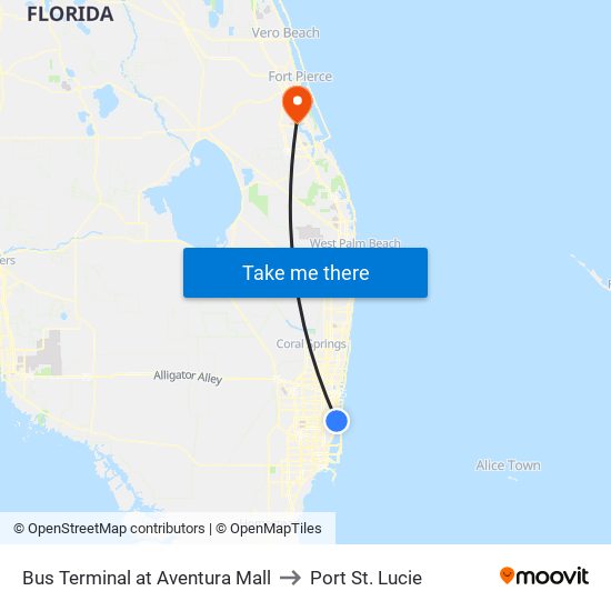 Bus Terminal at Aventura Mall to Port St. Lucie map