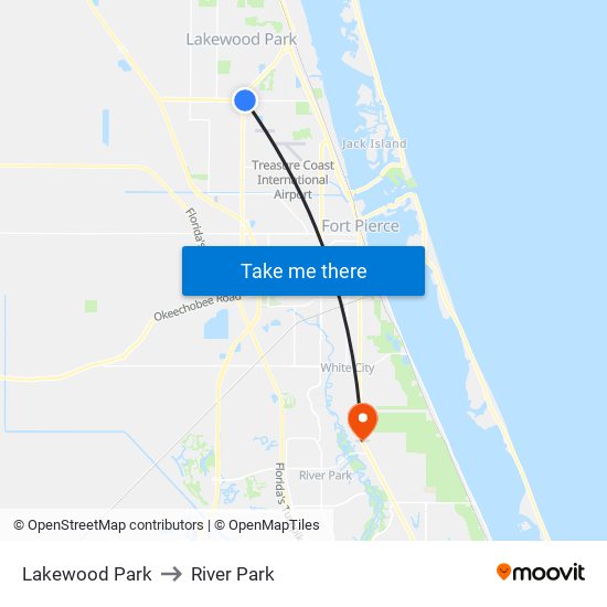 Lakewood Park to River Park map