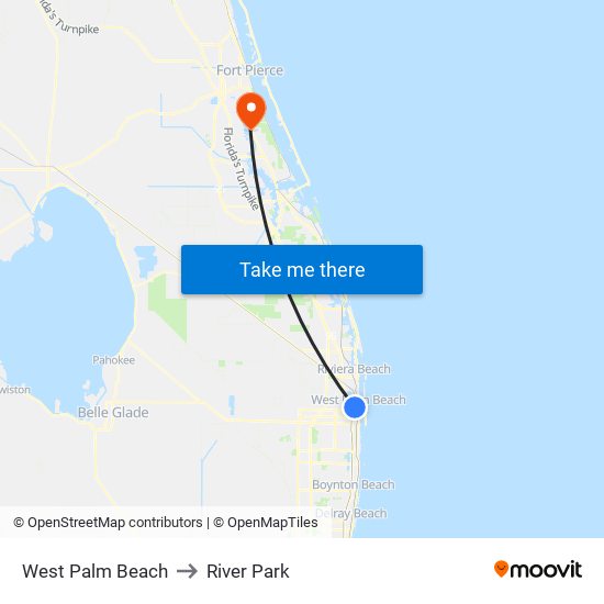 West Palm Beach to River Park map