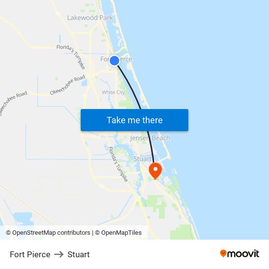 Fort Pierce to Stuart map