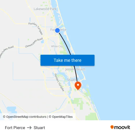 Fort Pierce to Stuart map