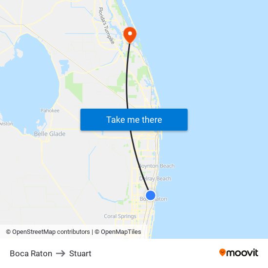 Boca Raton to Stuart map