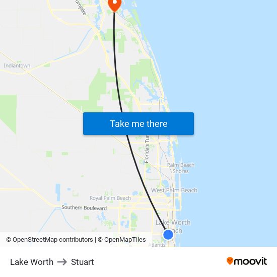 Lake Worth to Stuart map