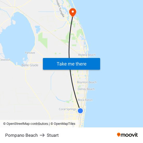 Pompano Beach to Stuart map